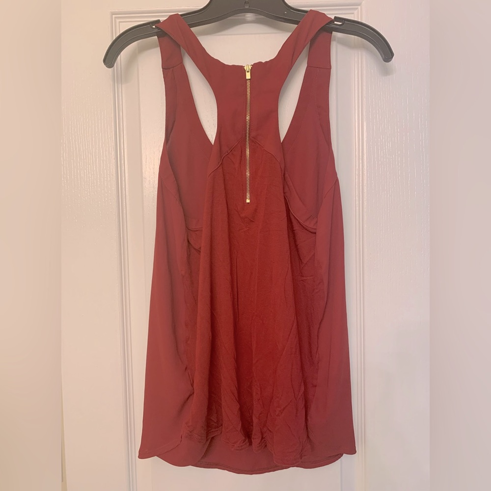 Express Red Tank back top with gold zipper.
